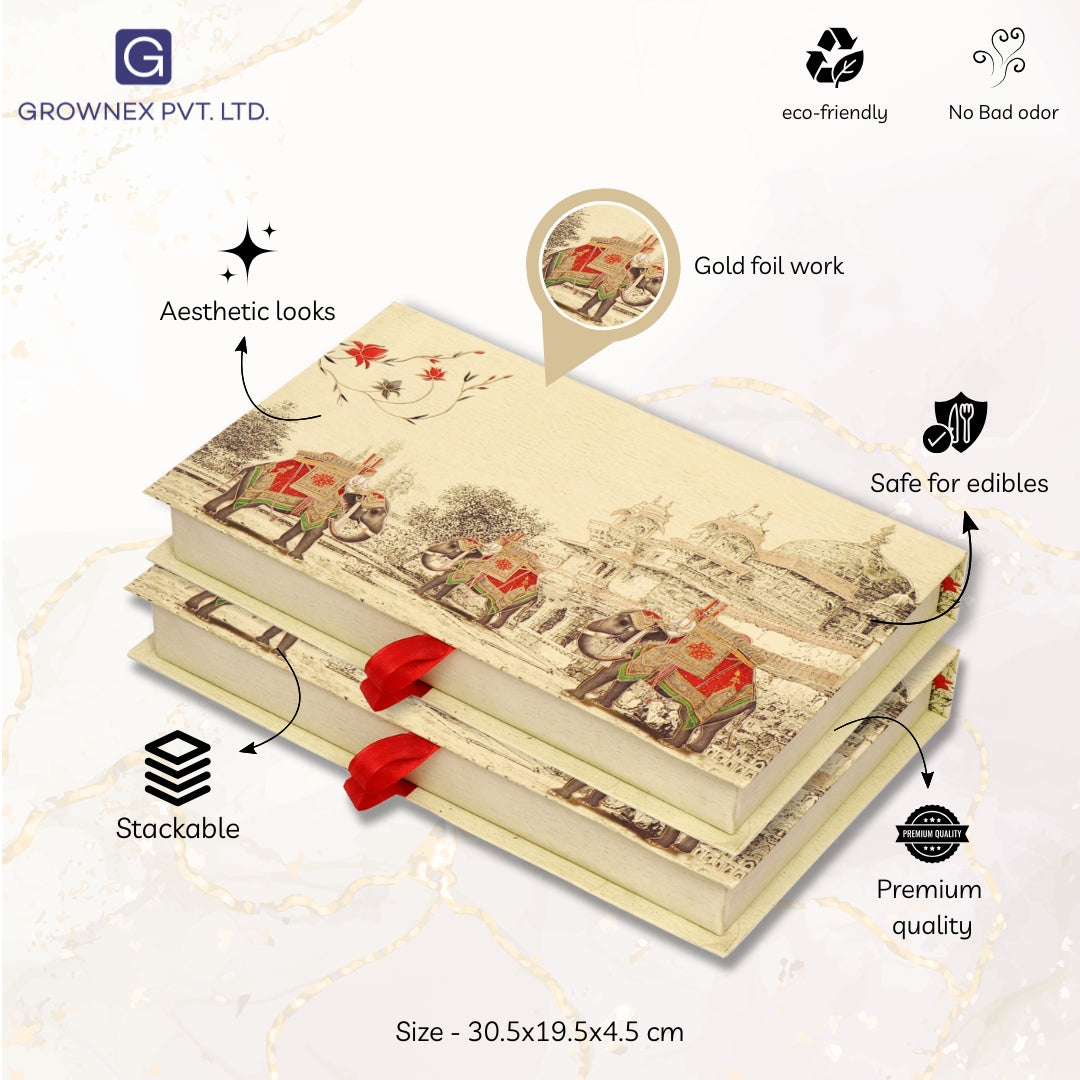 1 Kg Elephant Print 4 Line Premium File Sweet Box | Grownex Packaging | Sweet Box