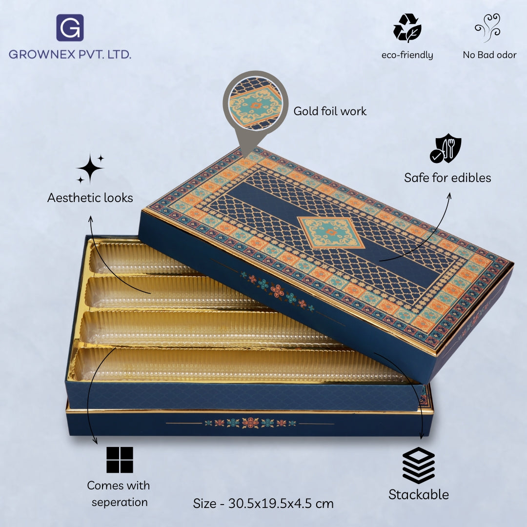 1 Kg Blue Foil 4 Line Premium Sweet Box | Grownex Packaging | Sweet Box