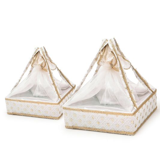 Premium White Designer Diwali Gift Hamper – Set of 2 with Net Cover | Grownex Packaging | Bakery Box