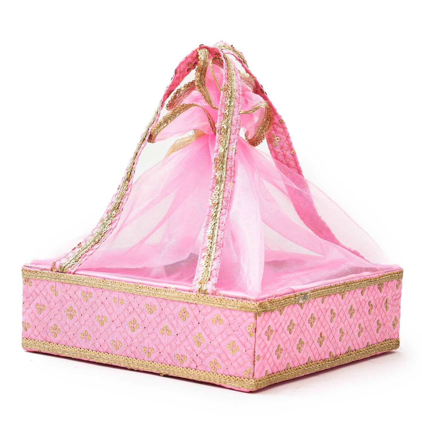 Pink and Gold Net Diwali Basket Set – Festive Gift Packaging for Chocolates & Dry Fruits | Grownex Packaging | Basket & Tray