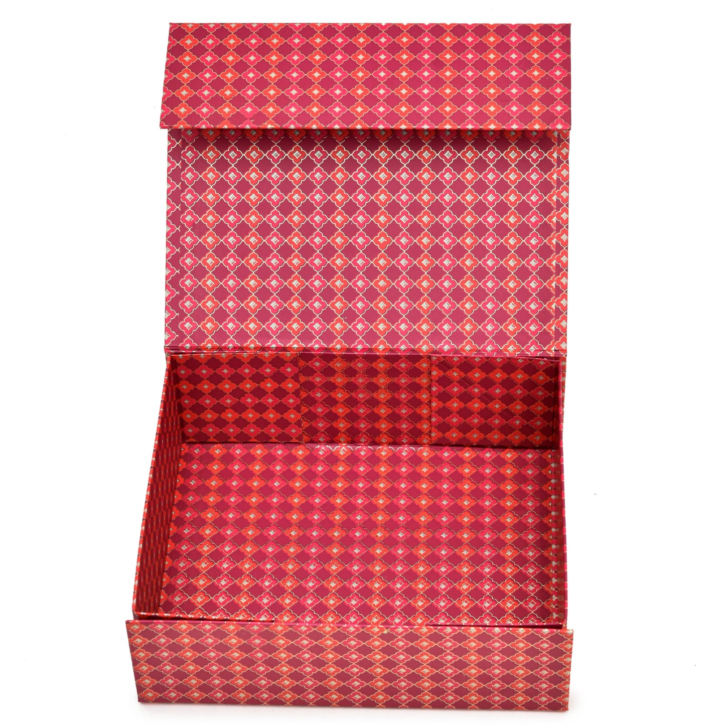 Red & Orange Festive Magnetic Gift Box | Foldable Rigid Box for Sweets, Dry Fruits & Hampers | Grownex Packaging | Hamper Box