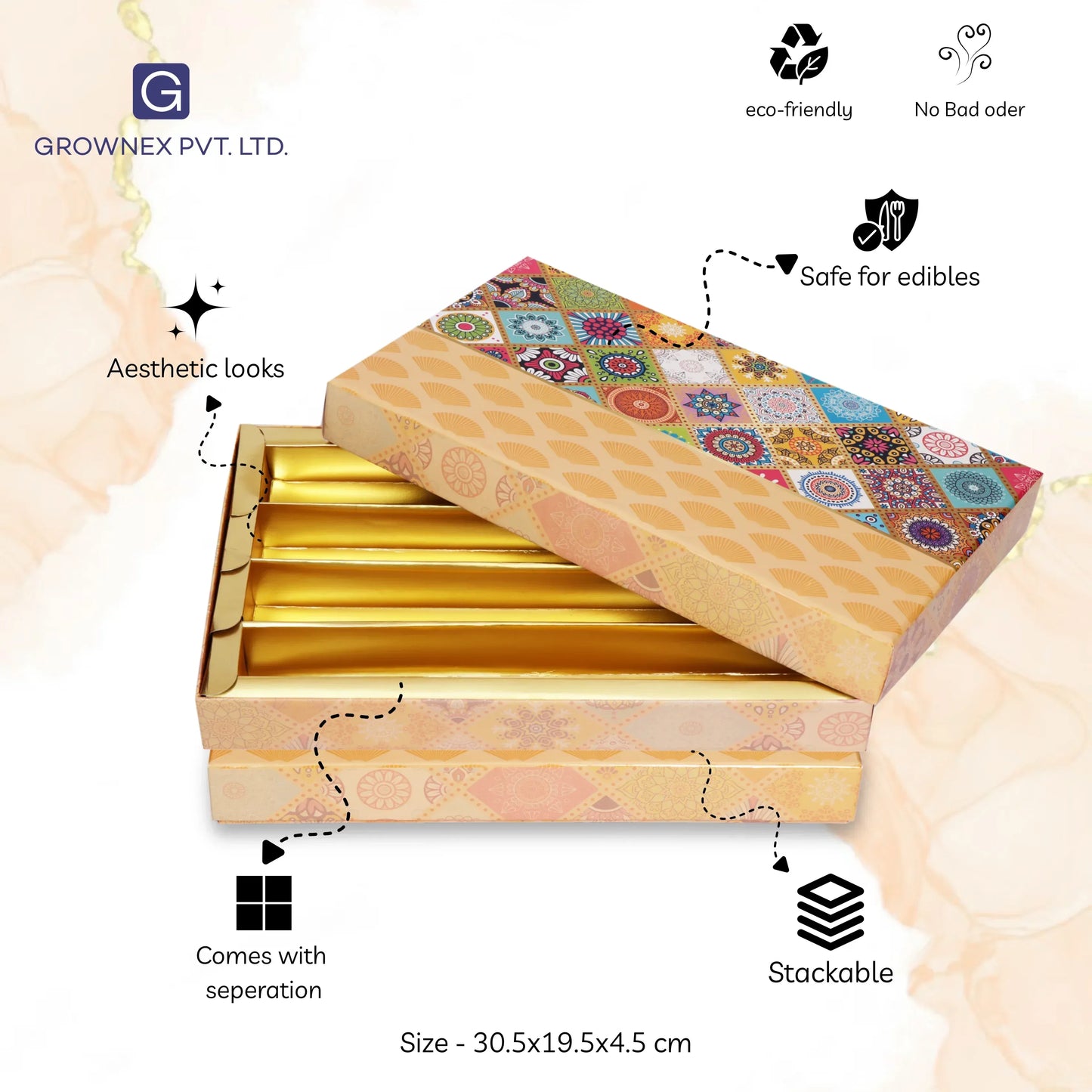 1 Kg Textured Print Custom 4 Line Premium Sweet Box | Grownex Packaging | Sweet Box