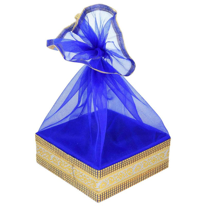 Royal Blue Color With Decorated Shinny Lace Festive Gift Hamper Basket | Grownex Packaging | Basket & Tray