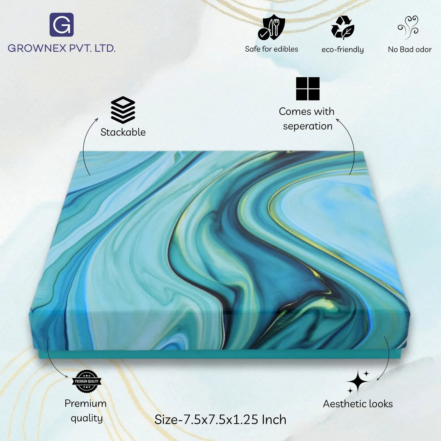 16 Pcs Cavity Chocolate Box - Marble Blue | Grownex Packaging | Chocolate Box