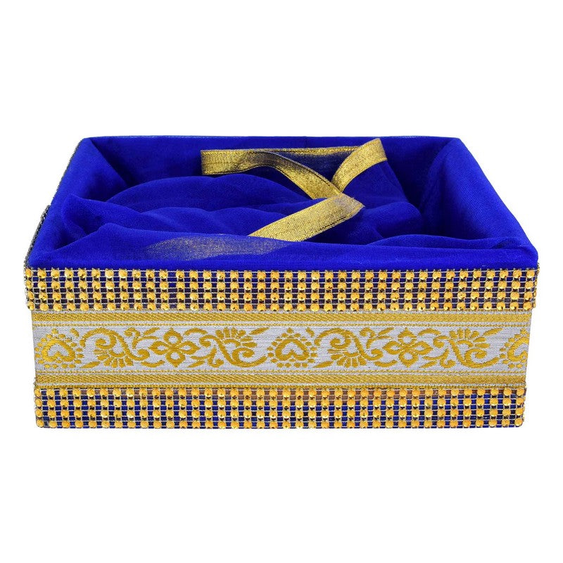 Royal Blue Color With Decorated Shinny Lace Festive Gift Hamper Basket | Grownex Packaging | Basket & Tray