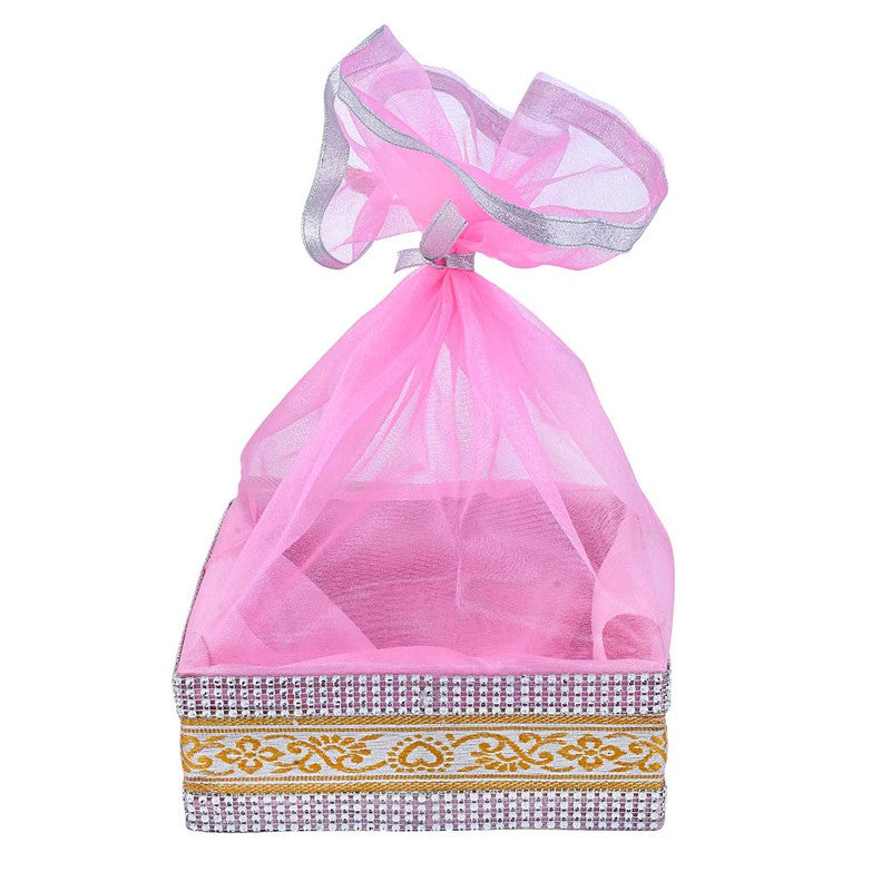 Baby Pink Decorated with Lace Gift Hamper Basket | Grownex Packaging | Basket & Tray