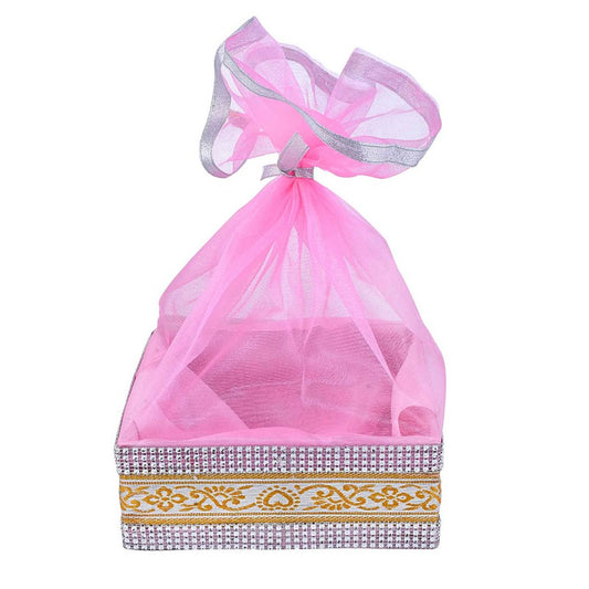 Baby Pink Decorated with Lace Gift Hamper Basket | Grownex Packaging | Basket & Tray