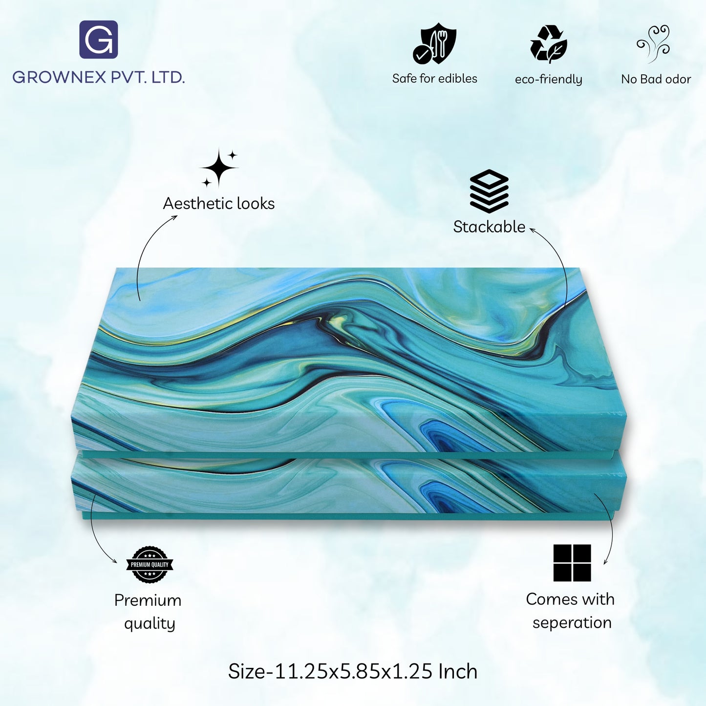 18 Pcs Cavity Chocolate Box - Marble Blue | Grownex Packaging | Chocolate Box