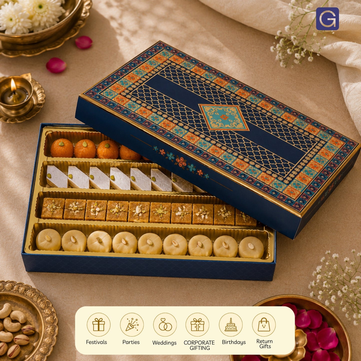 Blue Foil 1Kg Sweet Box - Festive Gifting Display