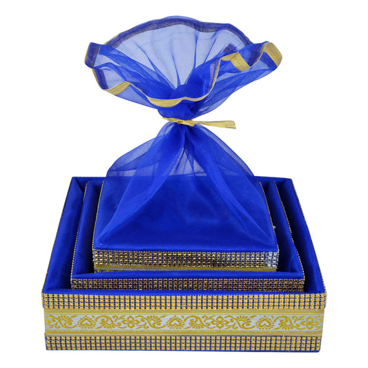 Set of 3 Royal Blue Gift Hamper Basket | Grownex Packaging | Basket & Tray