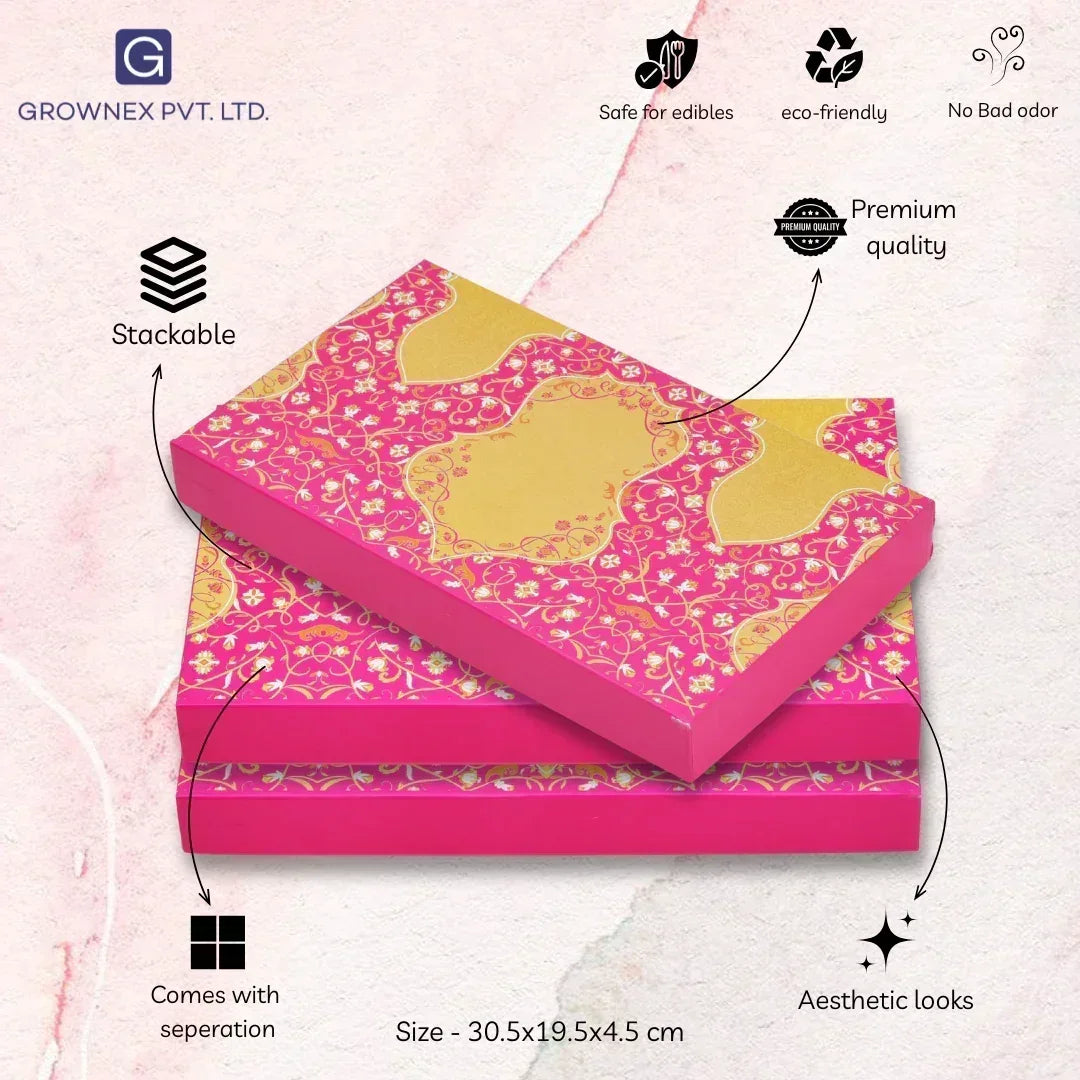 1 Kg Pink Golden Custom Premium Sweet Packing Box | Grownex Packaging | Sweet Box