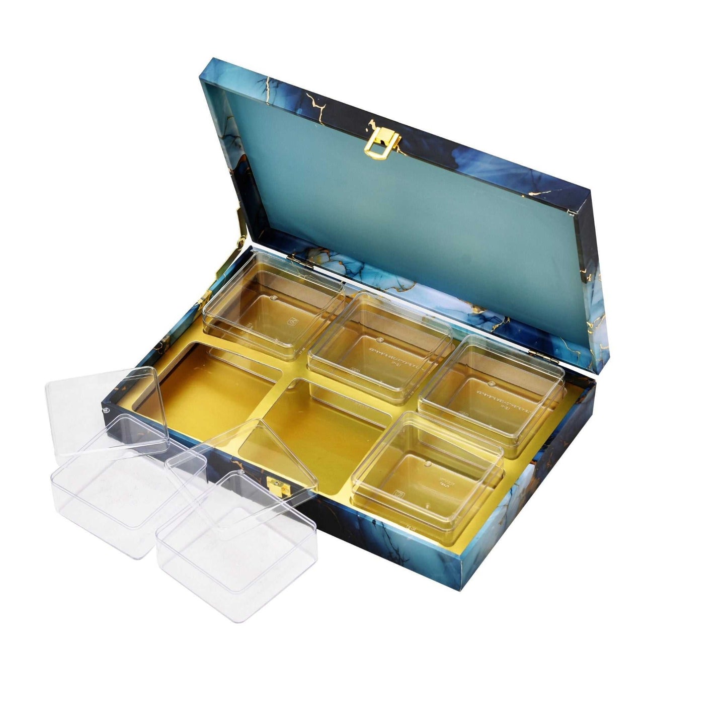 Blue Marble Diwali Gift Box with 6 Compartments – Luxury Festive Hamper | Grownex Packaging | wooden box