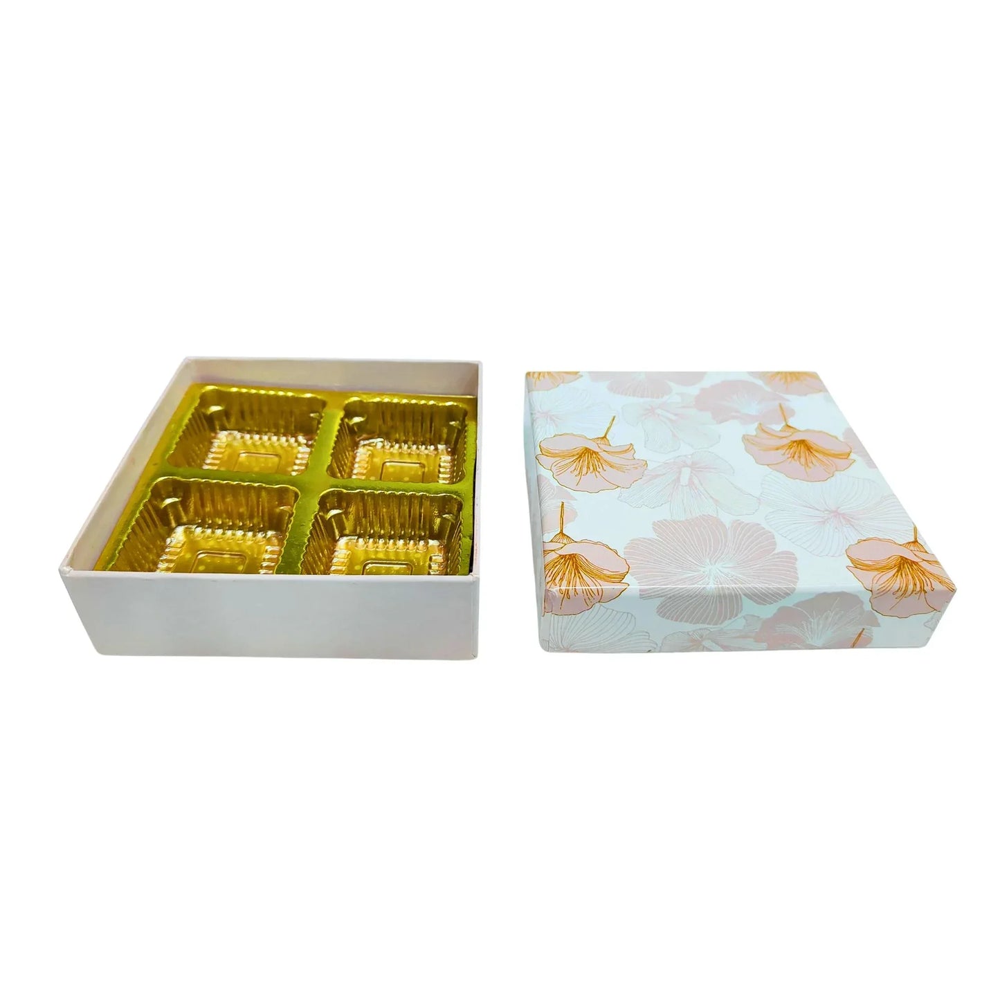 4 Cavity Floral Print Chocolate Box | Food Safe Gift Box 10.2×10.2×3.2 cm | Grownex Packaging | Chocolate Box
