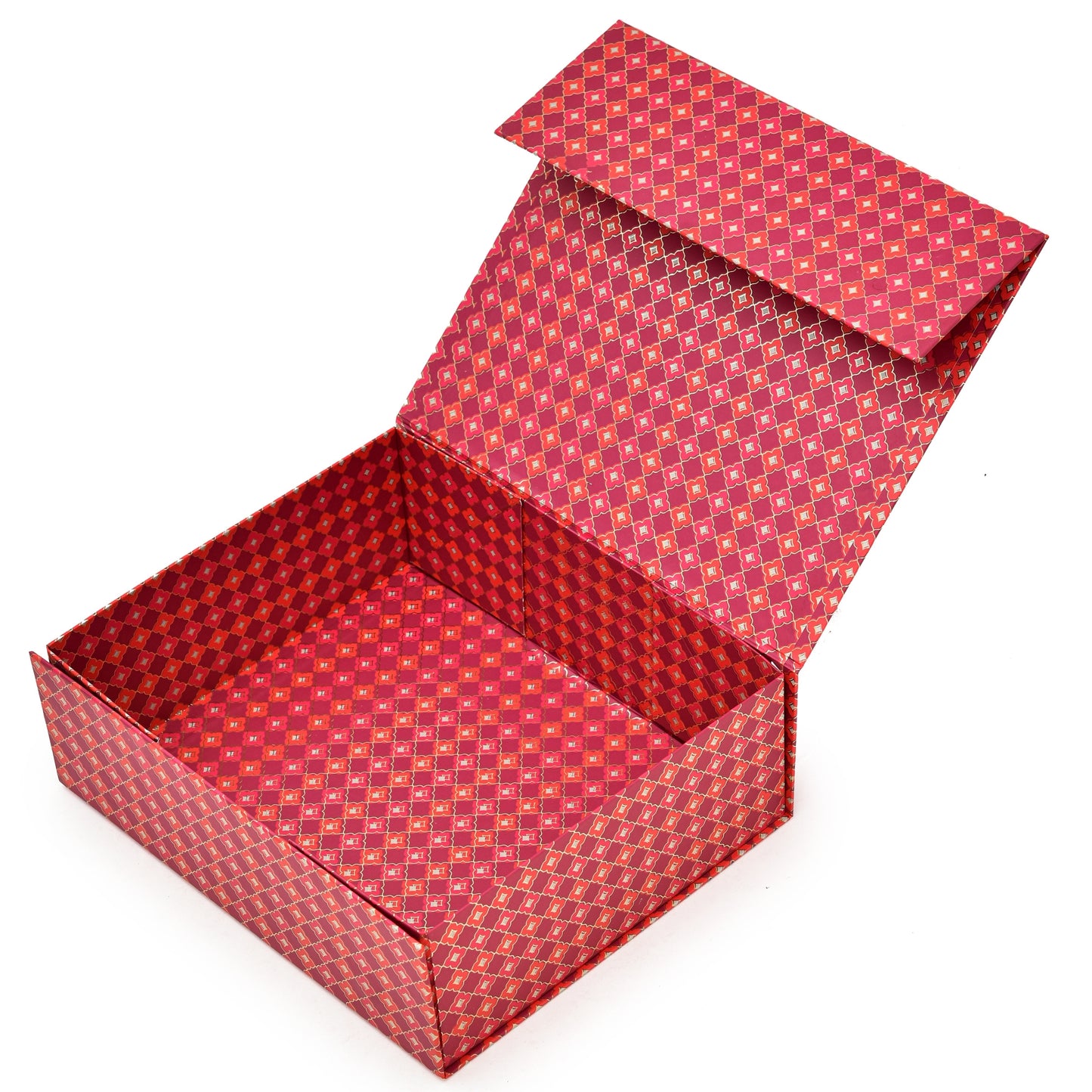 Red & Orange Festive Magnetic Gift Box | Foldable Rigid Box for Sweets, Dry Fruits & Hampers | Grownex Packaging | Hamper Box