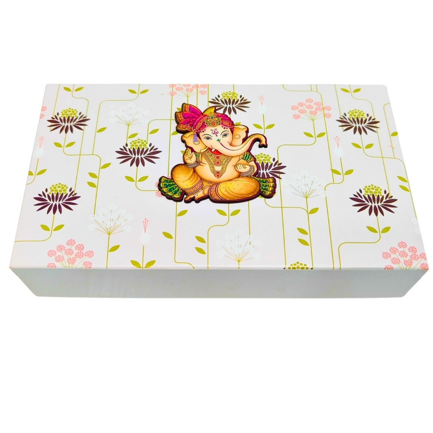 White Floral Ganesha Gift Box – Premium Festive Packaging | Grownex Packaging | Sweet Box