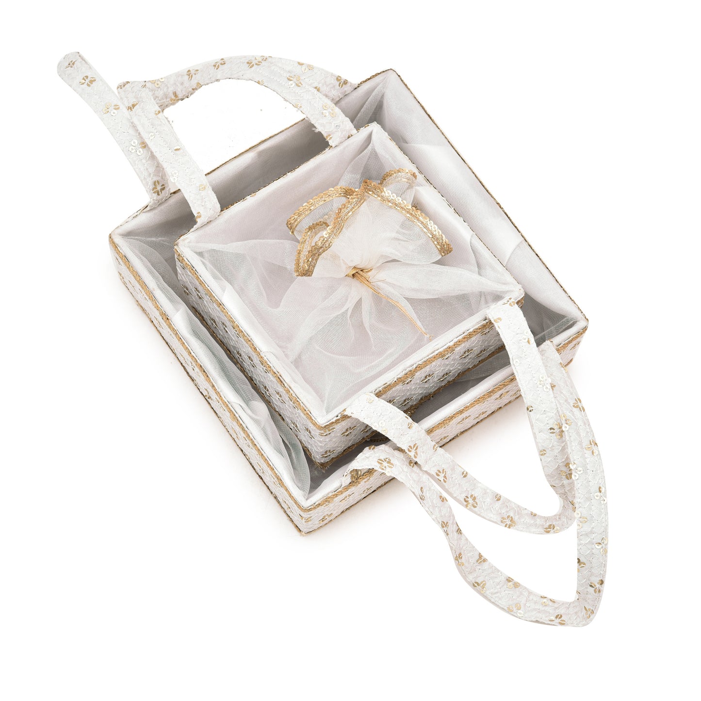 Premium White Designer Diwali Gift Hamper – Set of 2 with Net Cover | Grownex Packaging | Bakery Box