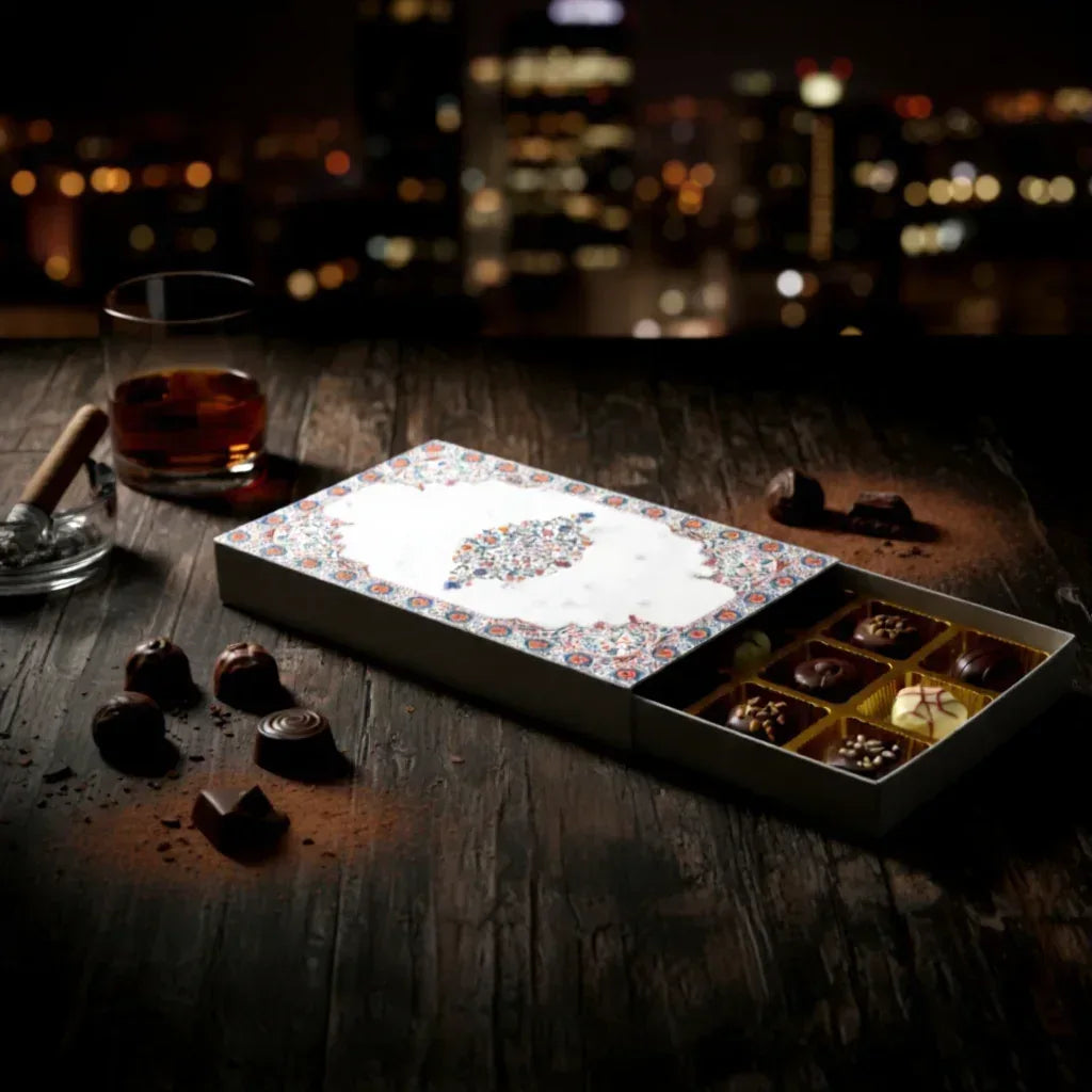 15 Cavity Folding Chocolate Box - White Marble Vertical | Grownex Packaging | Chocolate Box