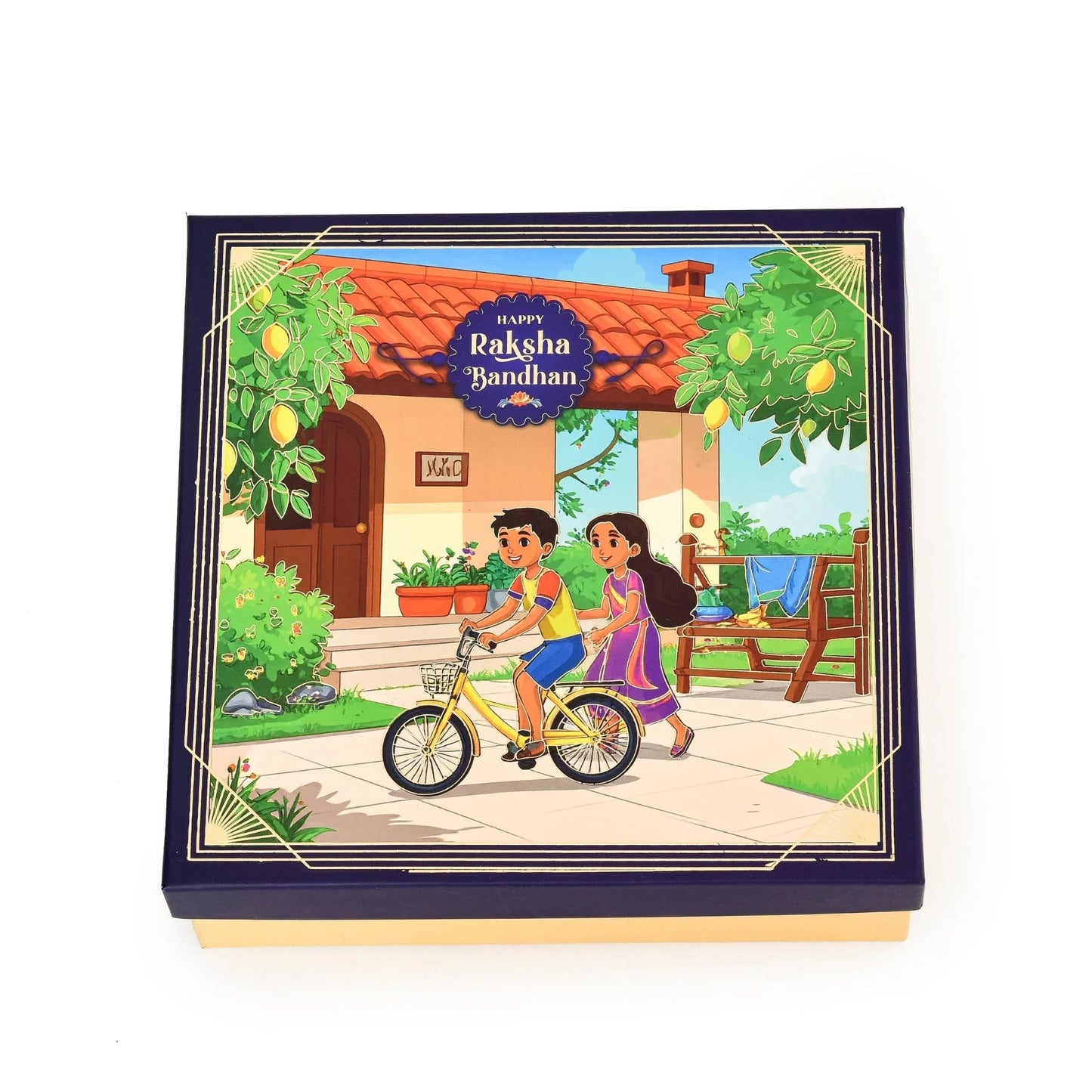 Raksha Bandhan Gift Packaging Box - Dark Blue (Size- 7.9 x7.9x2.25 Inches) | Grownex Packaging | Hamper Box