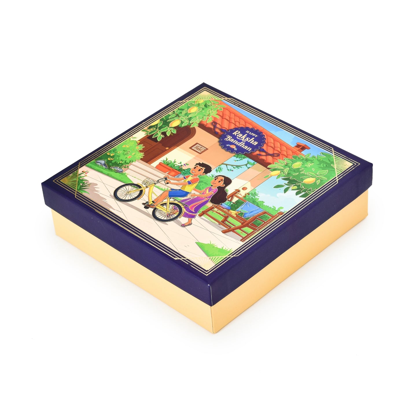Raksha Bandhan Gift Packaging Box - Dark Blue (Size- 7.9 x7.9x2.25 Inches) | Grownex Packaging | Hamper Box