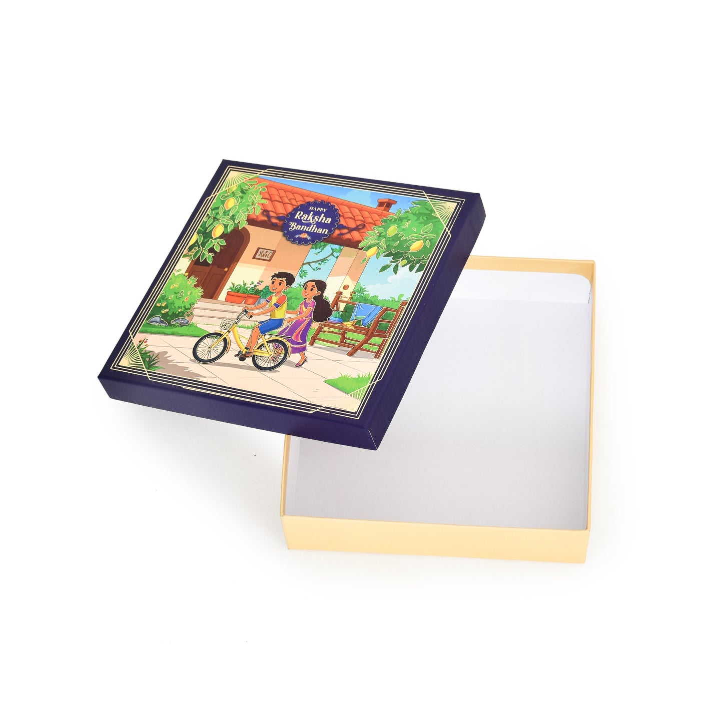Raksha Bandhan Gift Packaging Box - Dark Blue (Size- 7.9 x7.9x2.25 Inches) | Grownex Packaging | Hamper Box