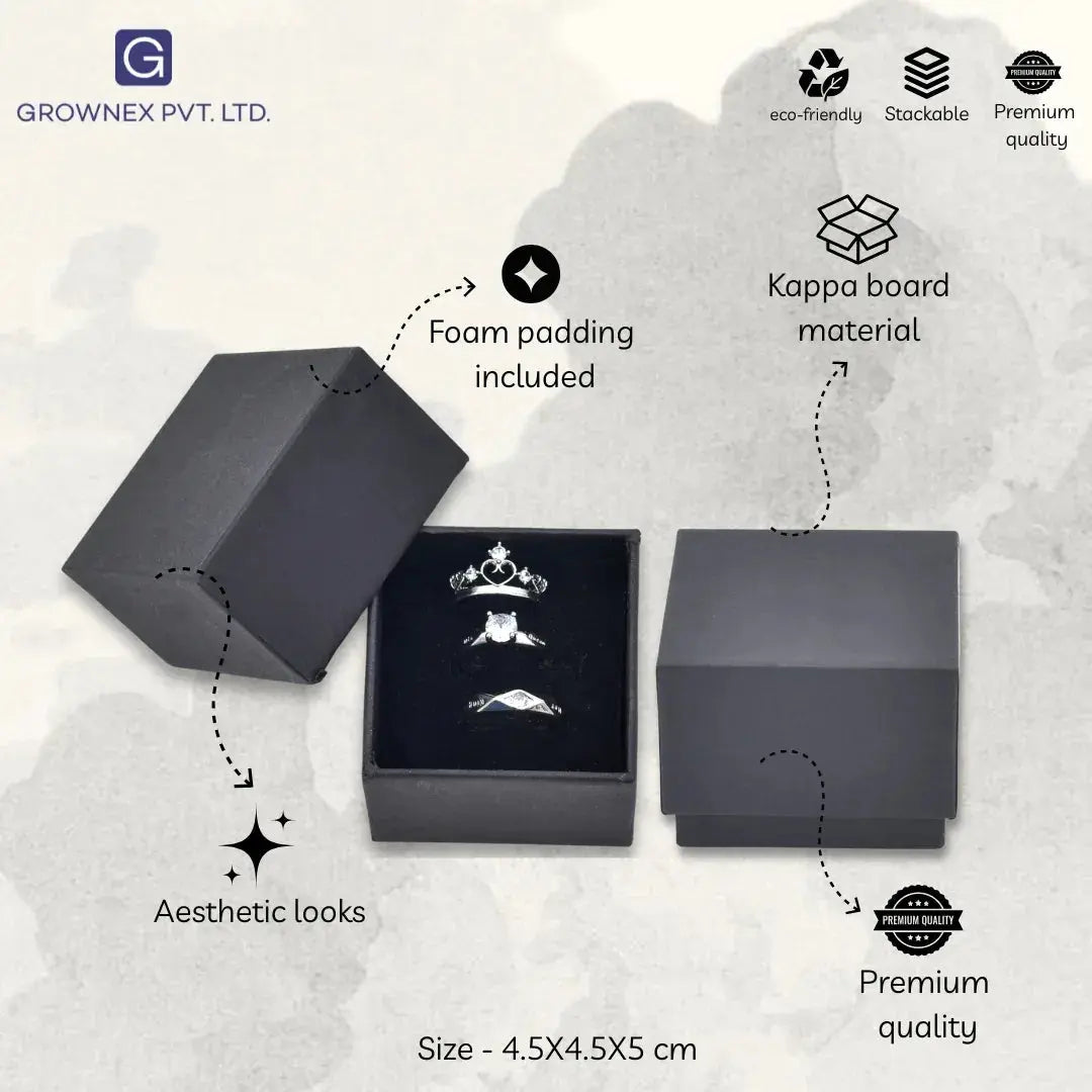 Lid Pattern Ring Box - Black | Grownex Packaging | Jewellery Box