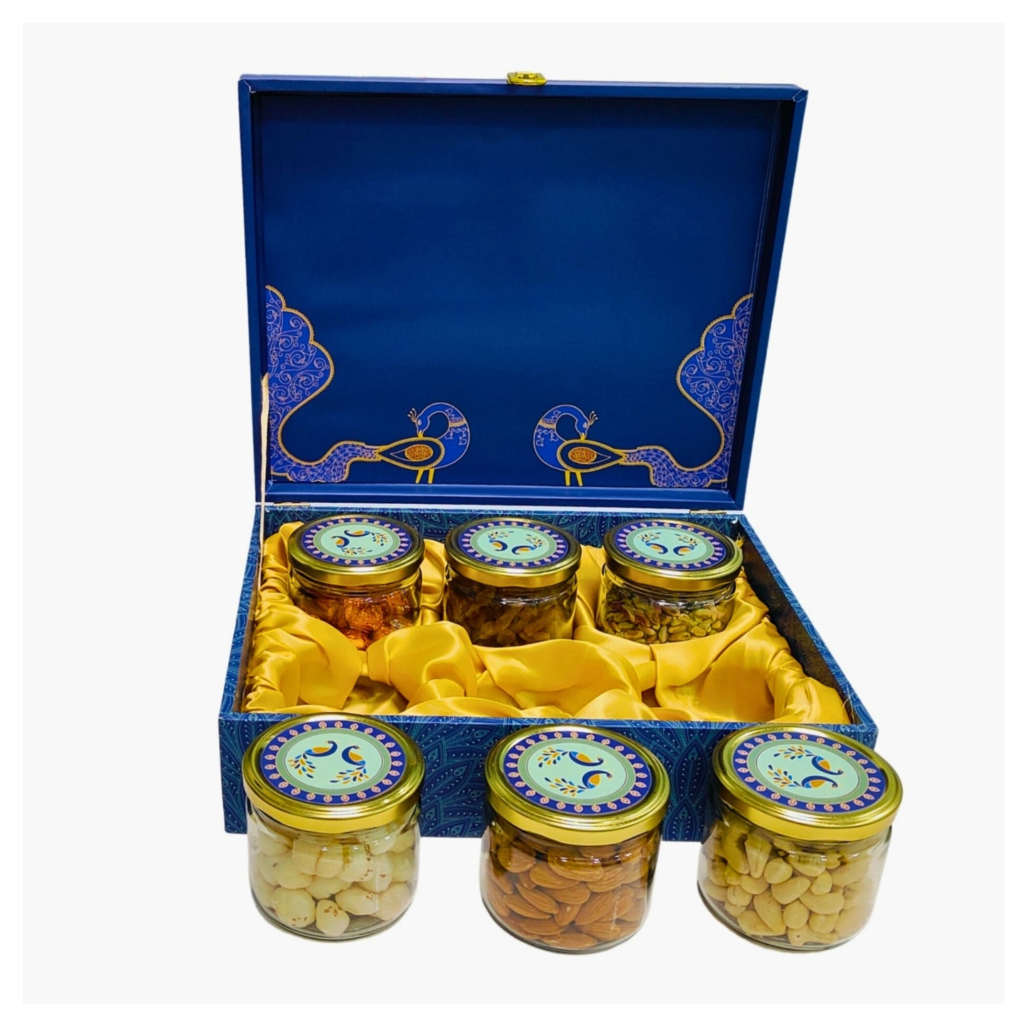 Diwali Special Premium Dry Fruit Gift Box with 6 Glass Jars – Luxury Festive Hamper | Grownex Packaging | wooden box