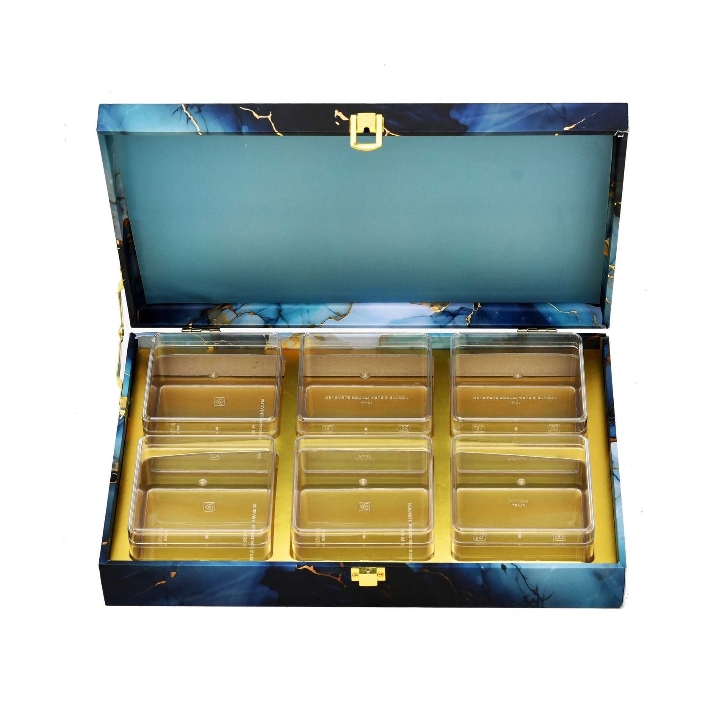 Blue Marble Diwali Gift Box with 6 Compartments – Luxury Festive Hamper | Grownex Packaging | wooden box
