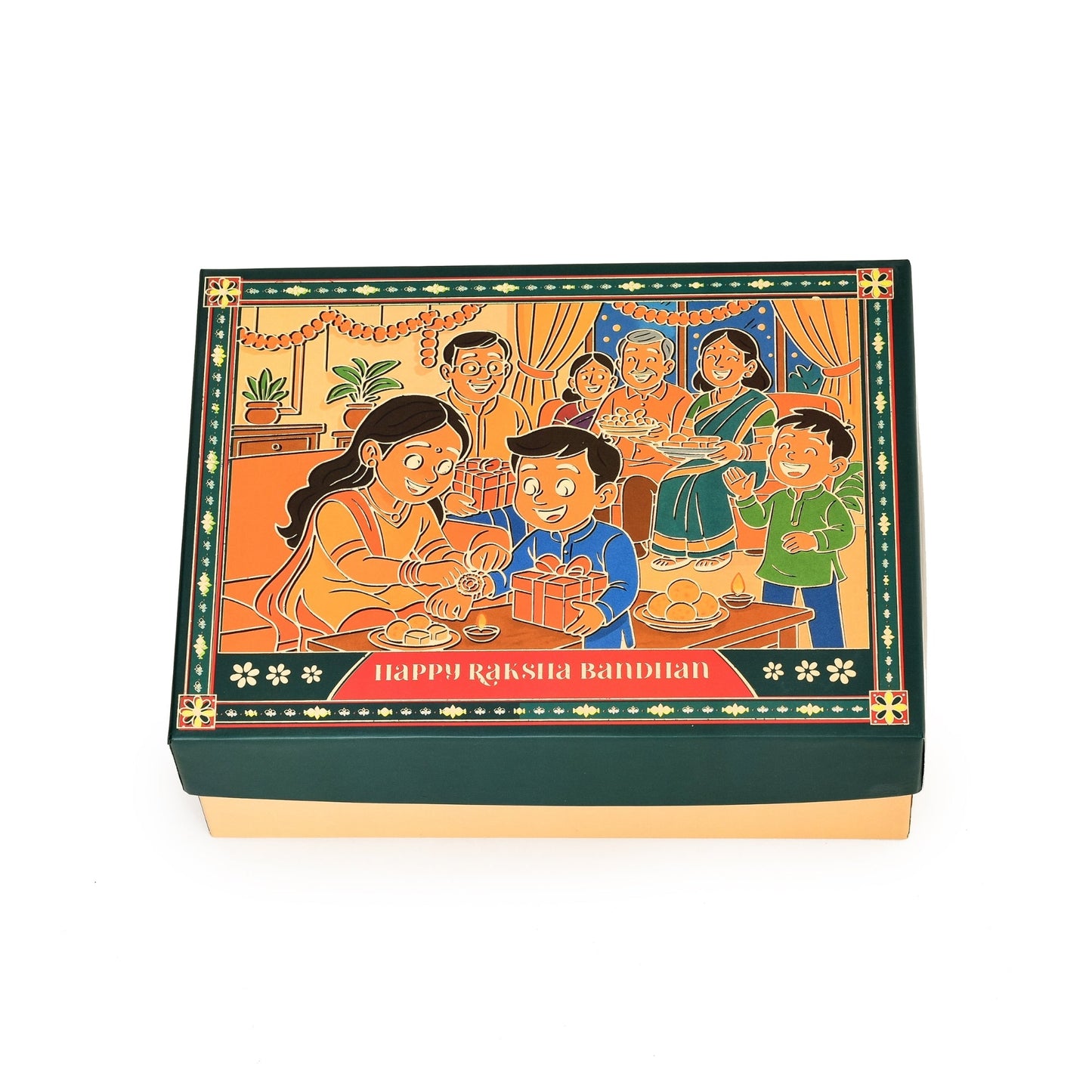 Rakhi Festive Gift Packaging Box - Dark Green (Size - 9.5x7x3 Inches) | Grownex Packaging | Hamper Box