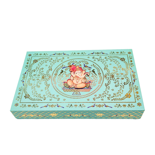 Luxury Ganesh Sky Blue Sweet Box – Gold Foil Embossing & Magnetic Closure | Grownex Packaging | Sweet Box
