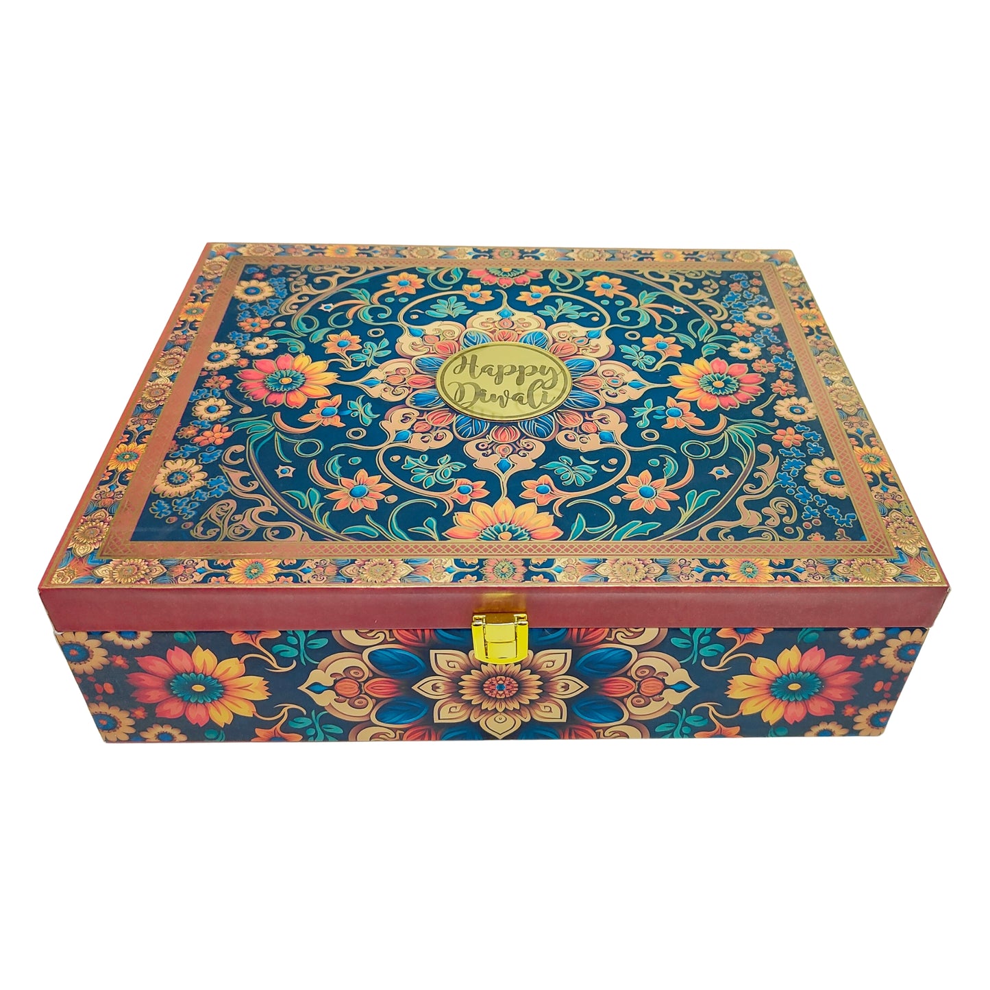 Luxury Happy Diwali Floral Wooden Gift Box – 6 Jar Premium Festive Hamper | Grownex Packaging | wooden box