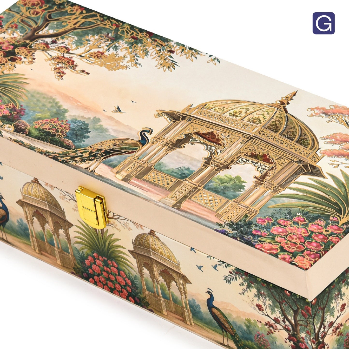 Royal Garden Print Wooden Gift Box with 3 Jars | Premium Dry Fruit Box