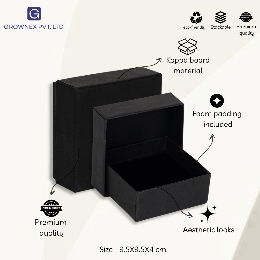 Lid Pattern Earrings Box - Black | Grownex Packaging | Jewellery Box