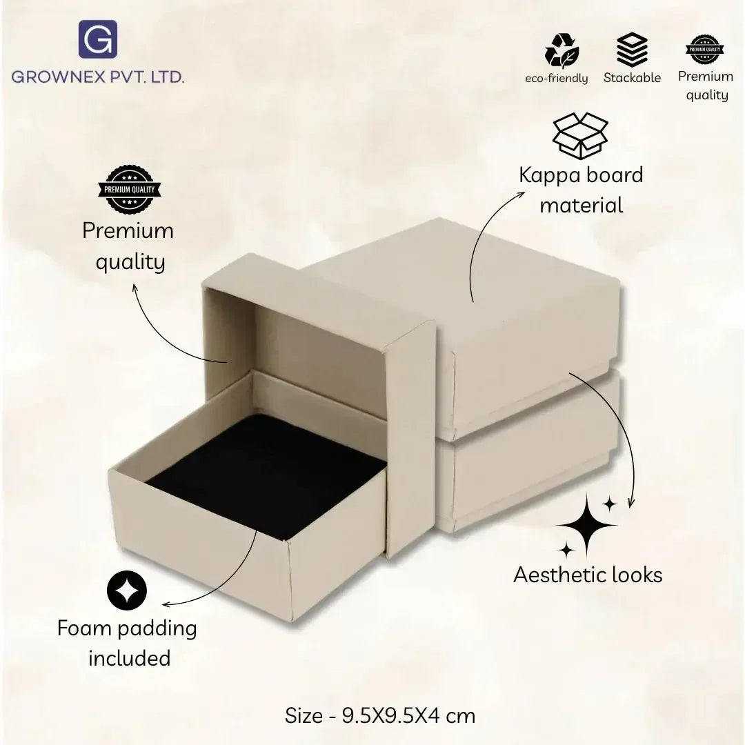 Lid Pattern Earrings Box - Beige | Grownex Packaging | Jewellery Box