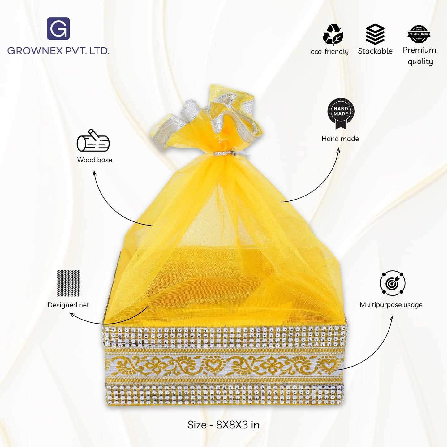 Yellow Gift Hamper Basket | Grownex Packaging | Basket & Tray