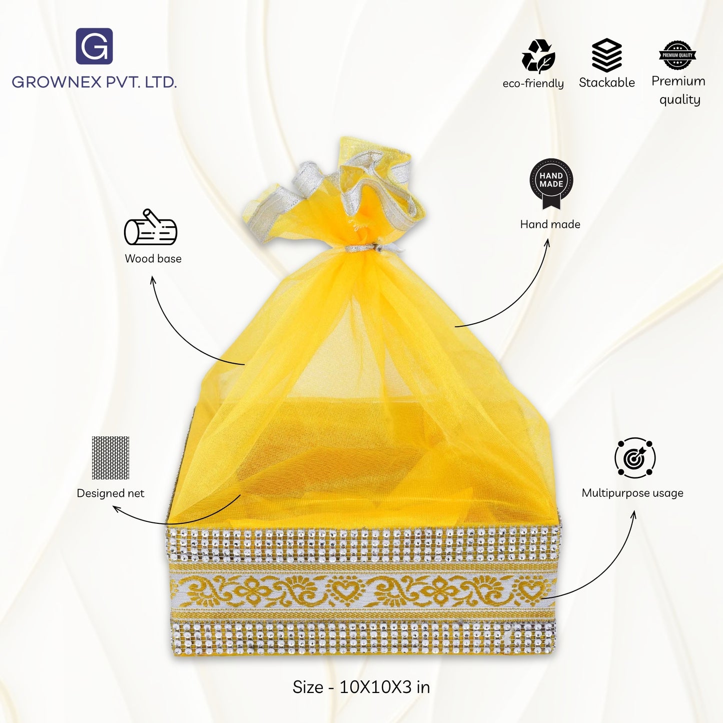 Yellow Gift Hamper Basket | Grownex Packaging | Basket & Tray