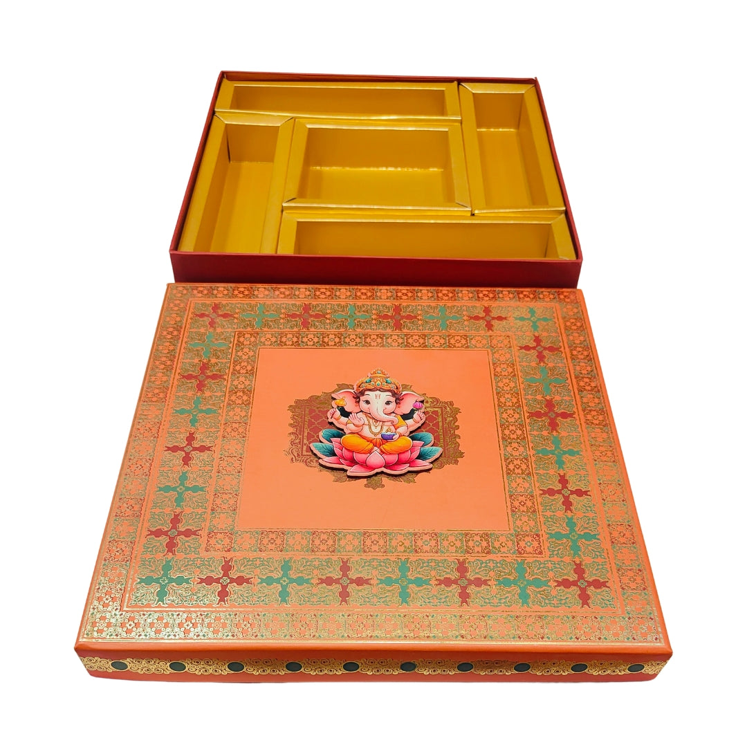 Premium Lawna Sweet Box with Ganesh Design – Ideal for Ganesh Utsav & Festive Gifting | Grownex Packaging | Sweet Box