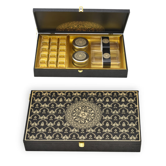 Premium Black Wooden Hamper Box for Sweets & Dry Fruits | Luxury Festive Gift Packaging | Grownex Packaging | wooden box
