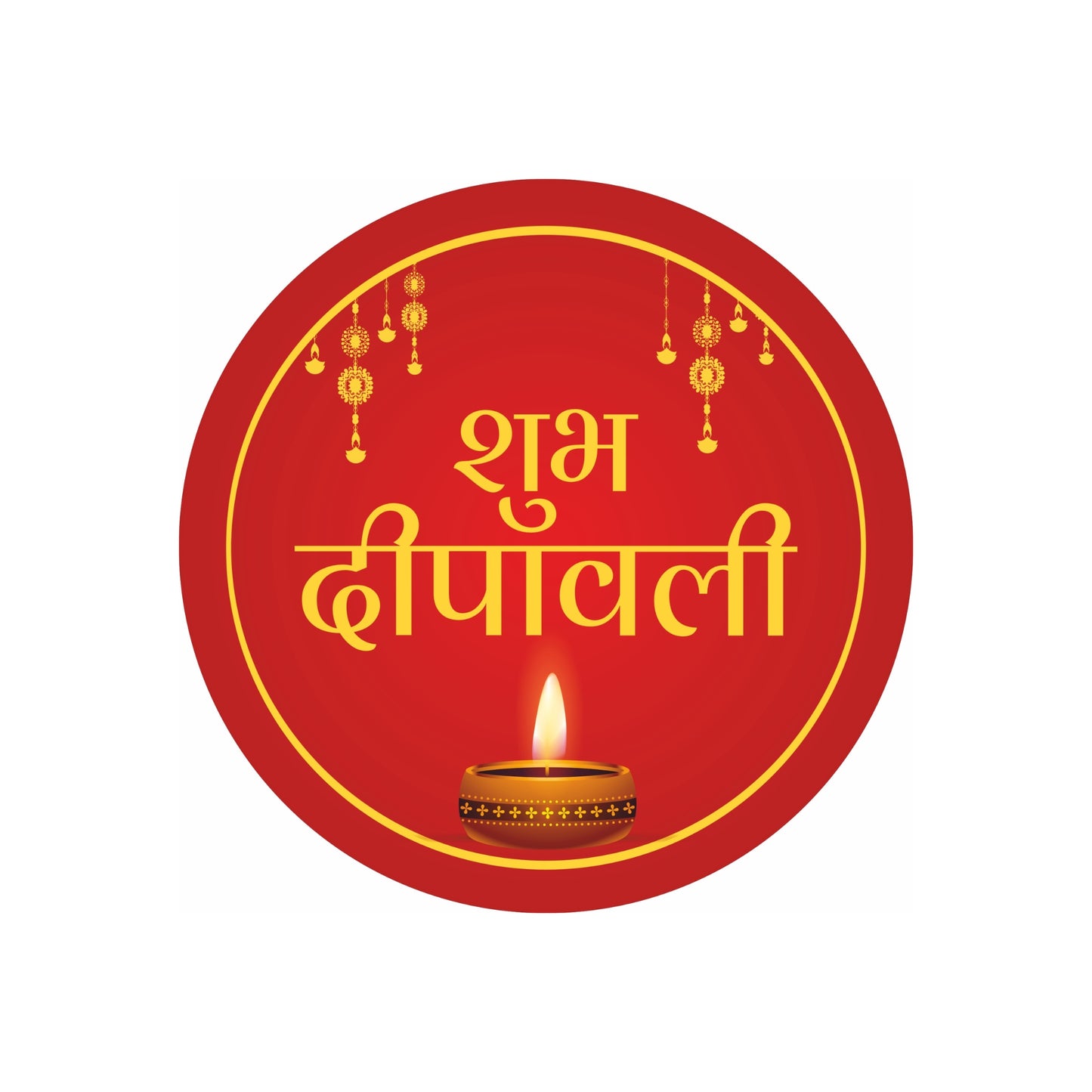 Shubh Deepawali Sticker – Hindi Golden Script Red with Diya | Grownex Packaging | Tags & Stickers