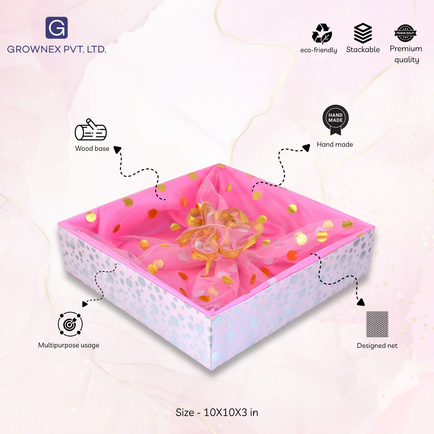Polka Pink Wooden Basket | Grownex Packaging | Basket & Tray