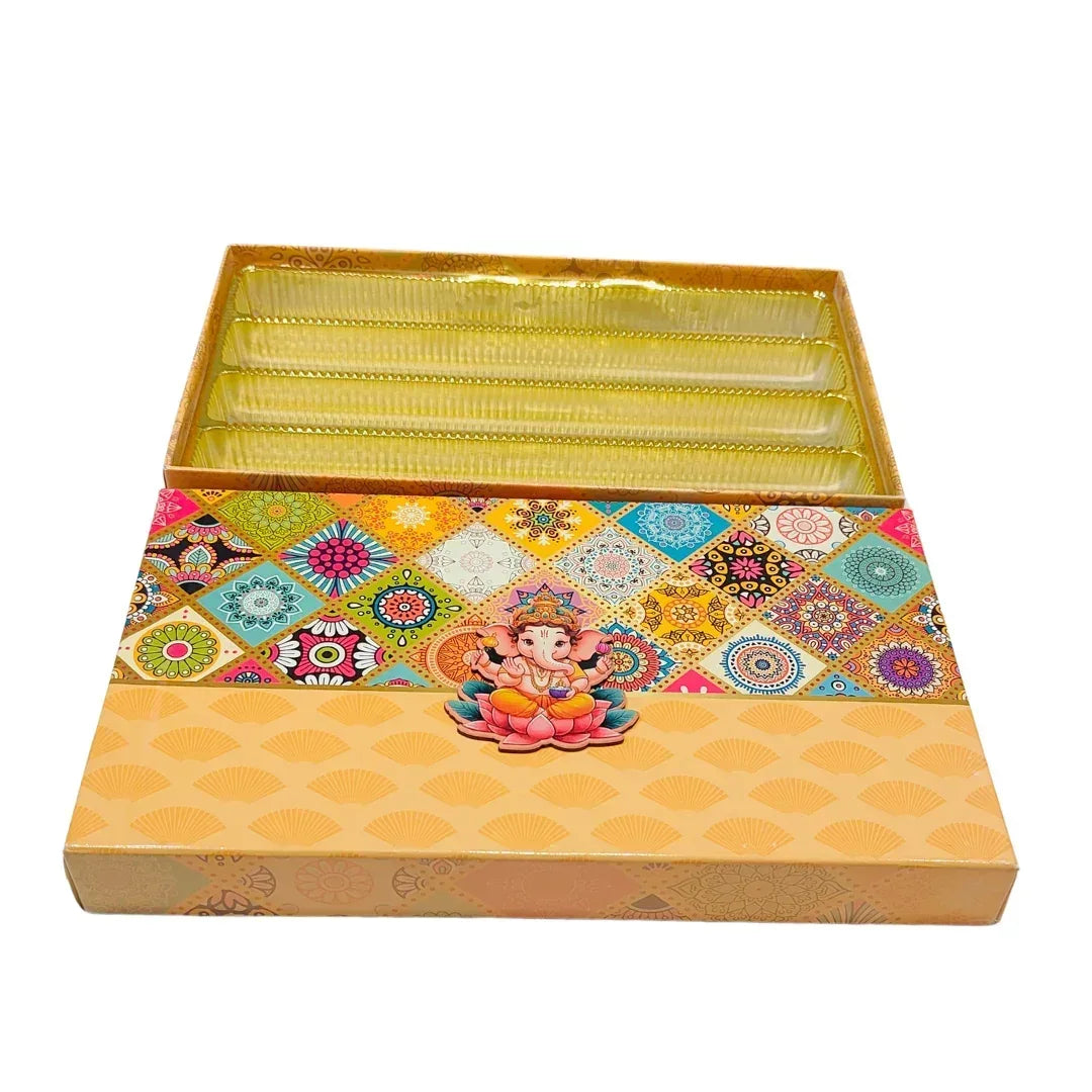 1 Kg Textured Print 4 Line Premium Sweet Box For Ganesh Chaturthi | Grownex Packaging | Sweet Box