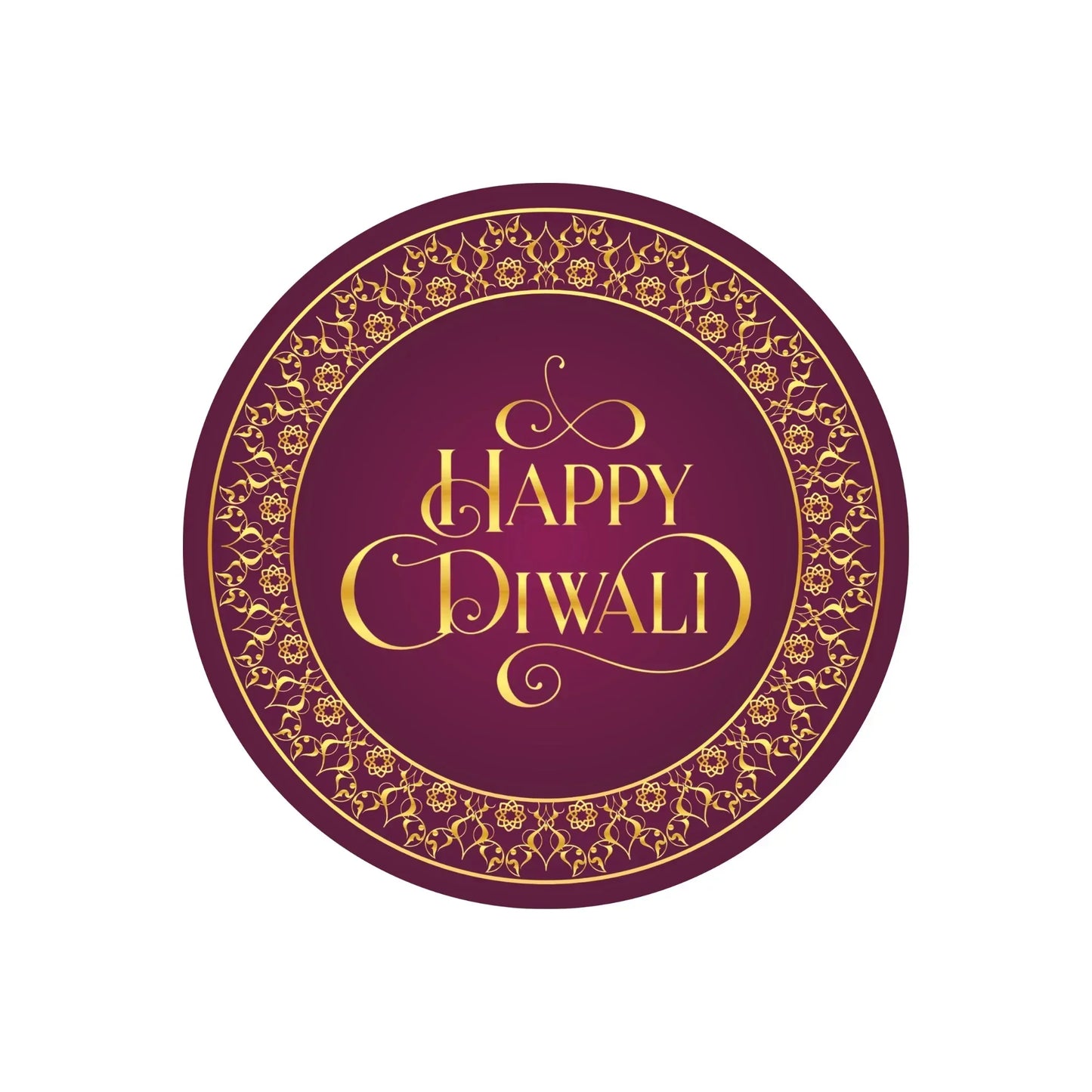 Happy Diwali Sticker – Royal Maroon & Golden Floral Design | Grownex Packaging | Tags & Stickers