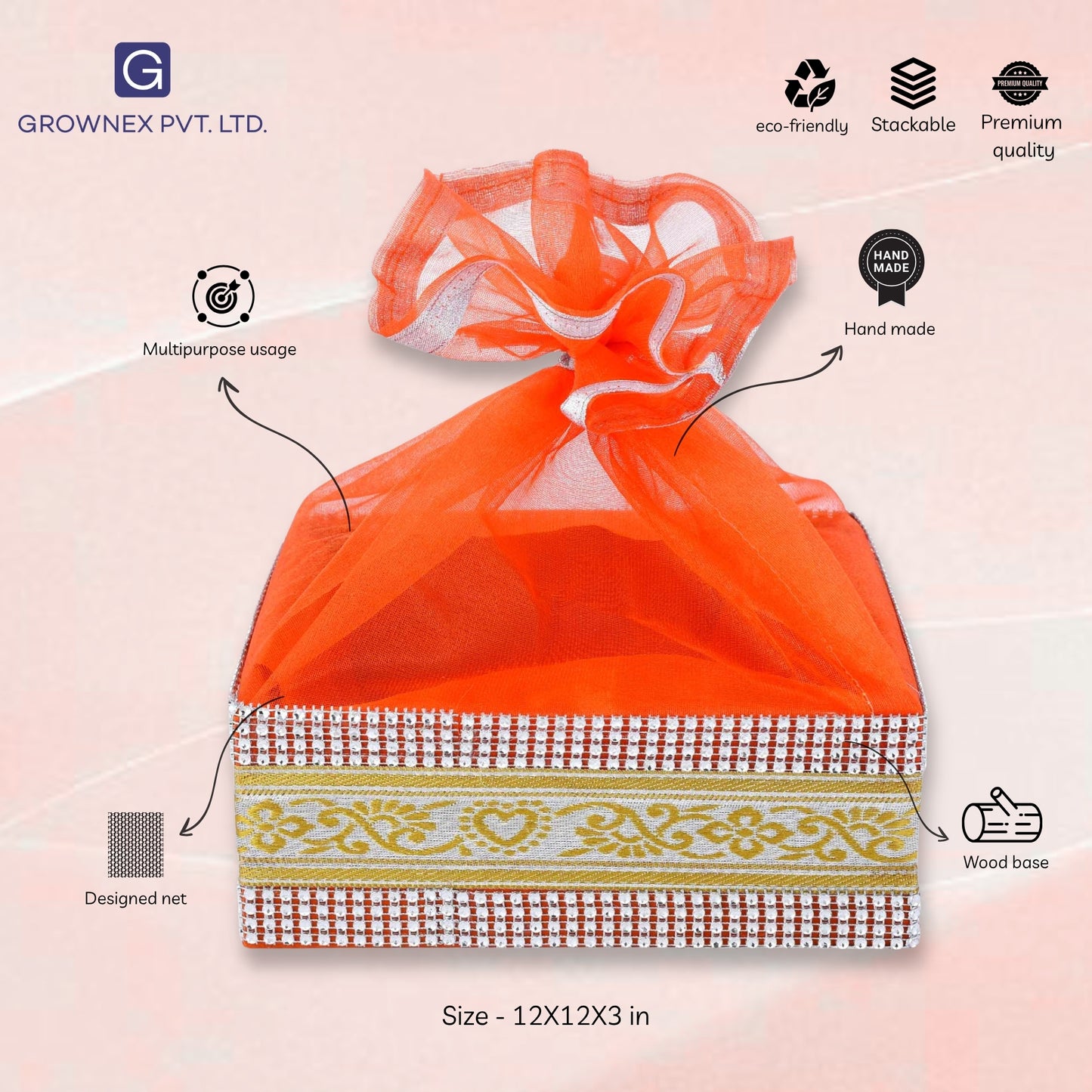 Classic Orange Wooden Gift Hamper Basket | Grownex Packaging | Basket & Tray