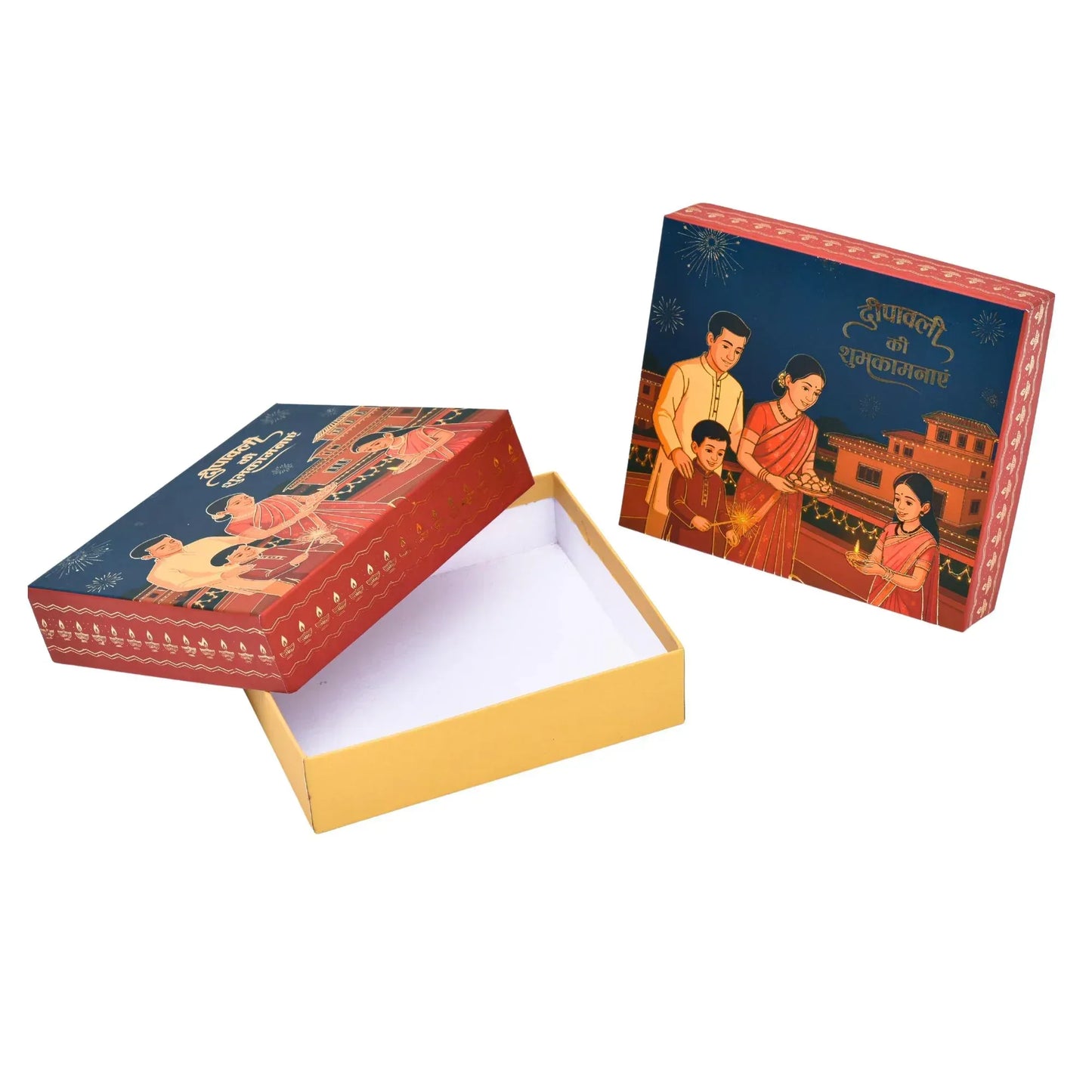 Diwali Family Theme Gold Foil Hamper Gift Box | Grownex Packaging | Hamper Box