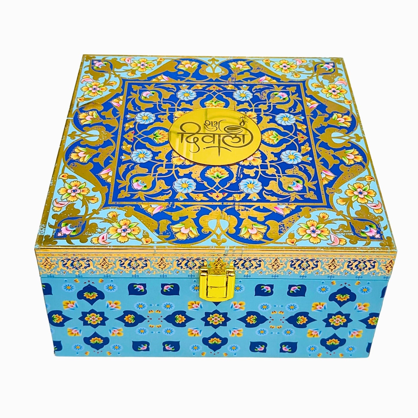Luxury Diwali Gift Box with 4 Glass Jars – Decorative Dry Fruit/Sweets Storage Box with Elegant Floral Design | Grownex Packaging | wooden box