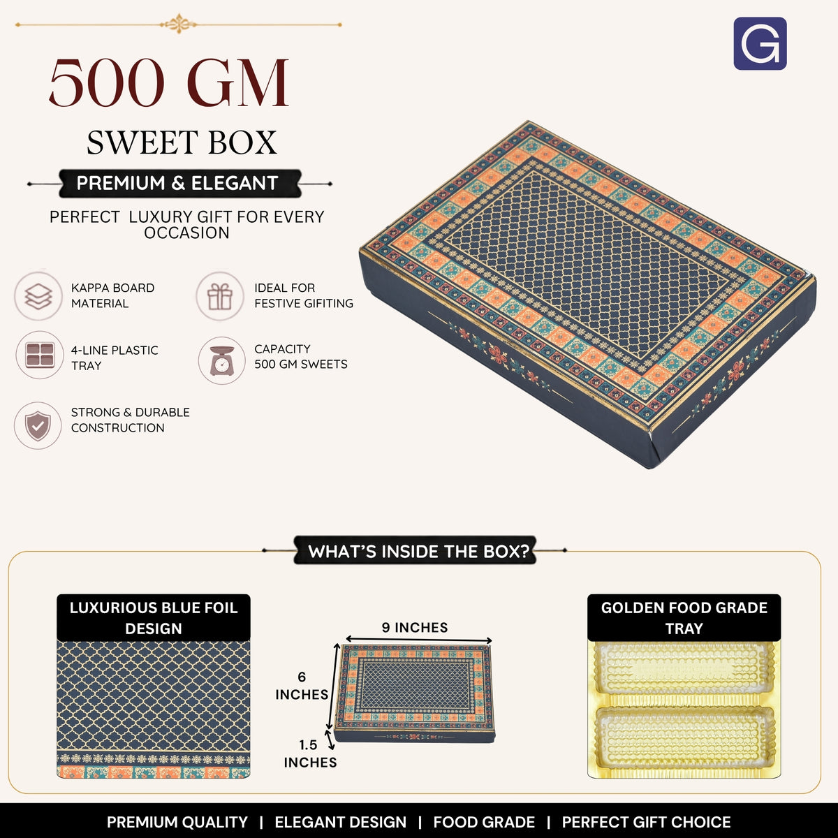 Blue Foil 500Gm Sweet Box - Side View