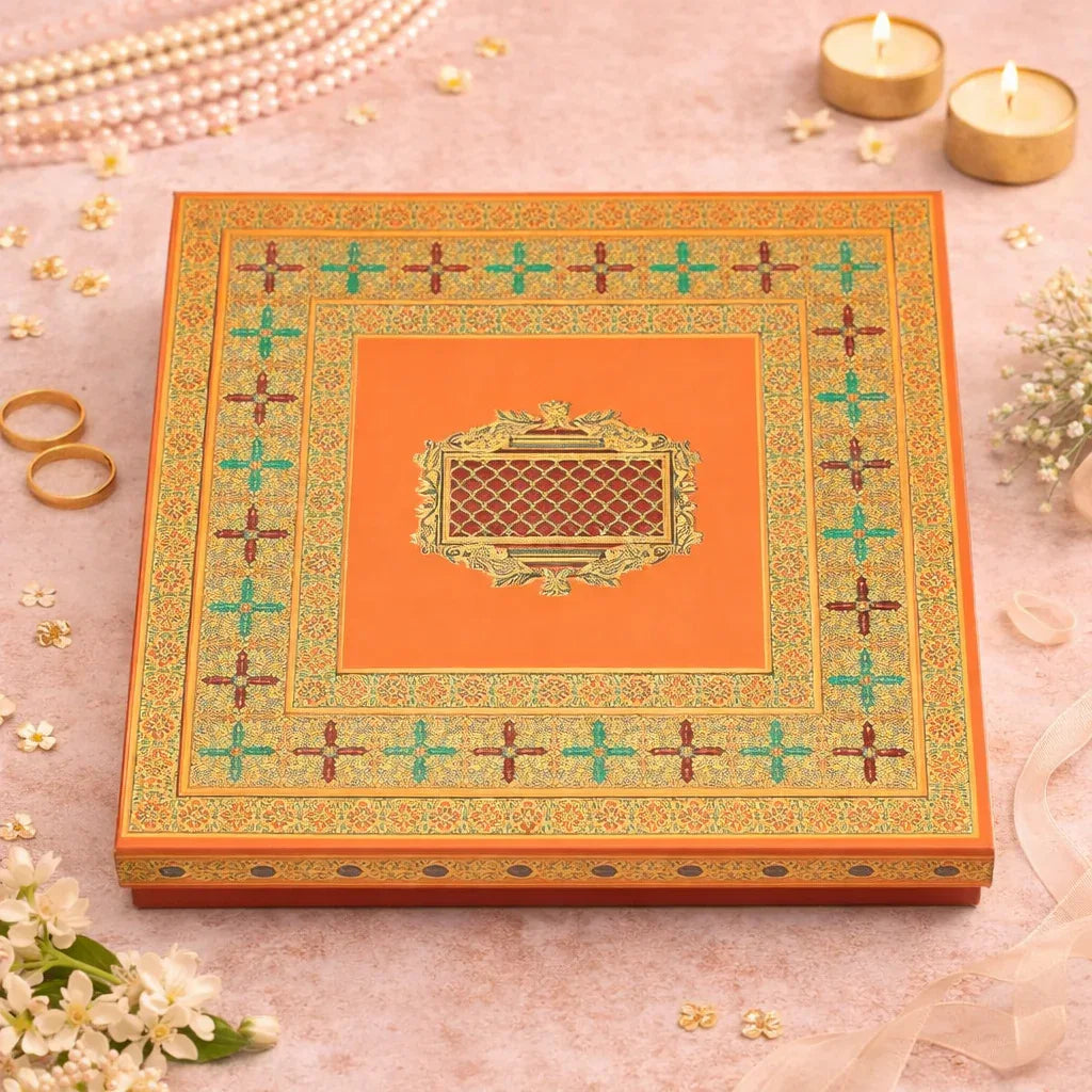Golden Foil Orange 5 Partitions Lawana Box Lid Pattern | Grownex Packaging | Sweet Box