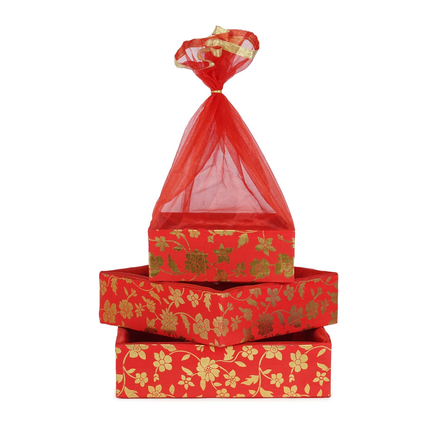 Set of 3 Floral Red Gift Basket | Grownex Packaging | Basket & Tray