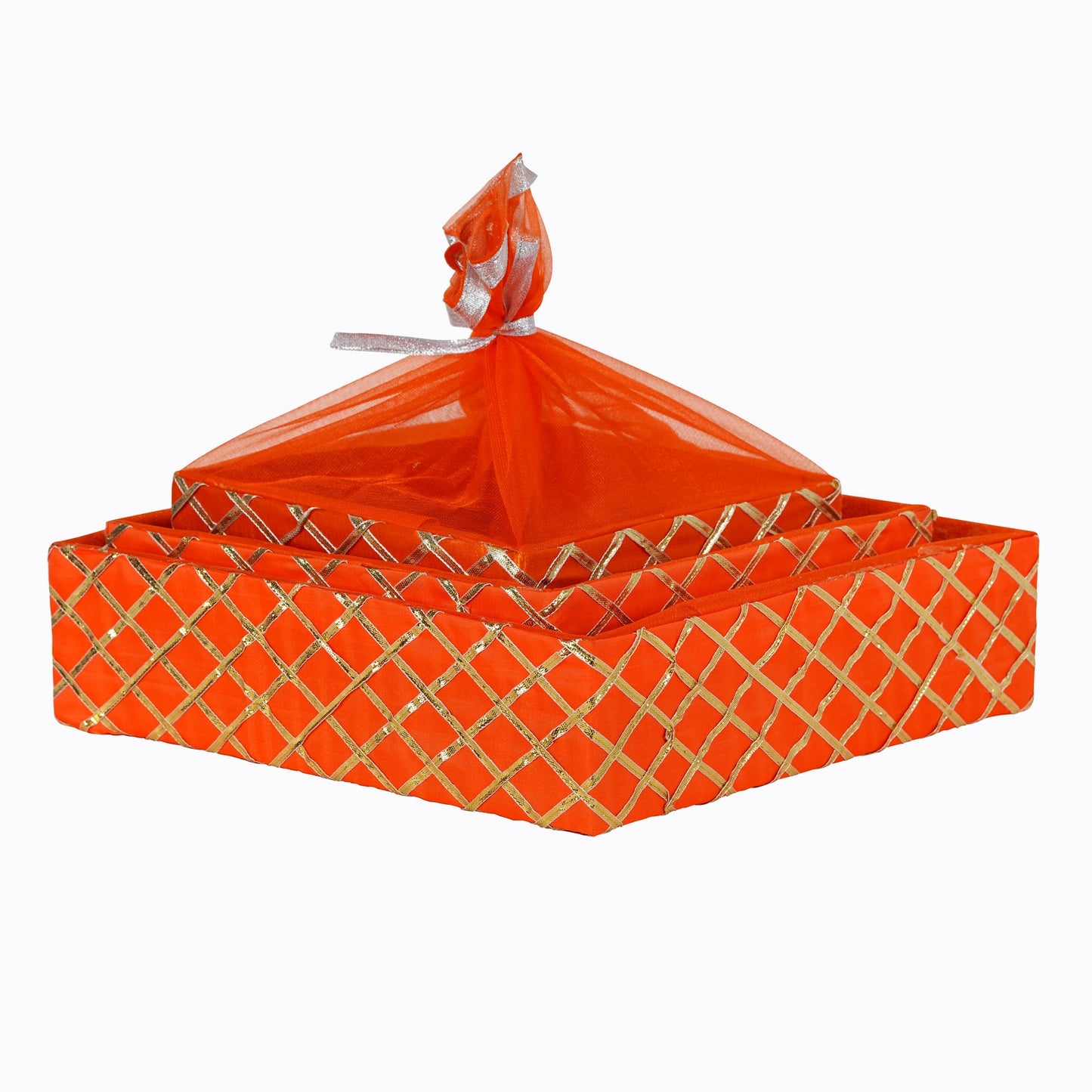 Square Lace Orange Decorative Basket Set of 3 - Styled with Festive Gift Items | Grownex Packaging