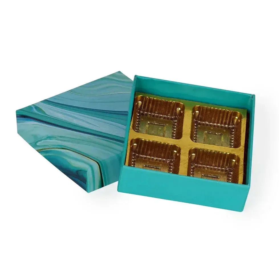 4 Pcs Cavity Chocolate Box - Marble Blue | Grownex Packaging | Chocolate Box