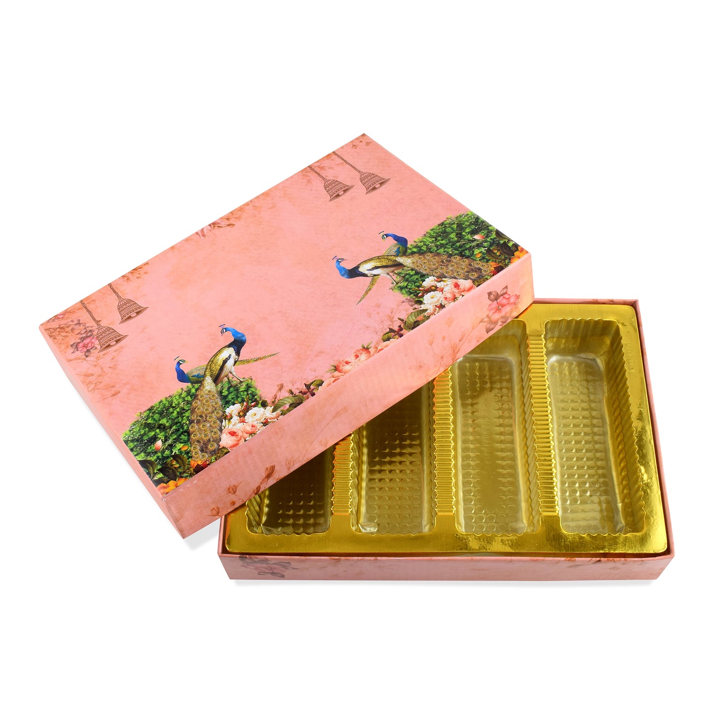 500 gm Pink Peacock 4 Line Premium Sweet Box | Grownex Packaging | Sweet Box